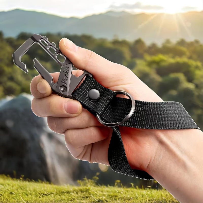 Pxvikis Metal heavy duty key chain carabiner clip bottle opener wrist lanyard ring car key fob unisex for men and women - Image 4